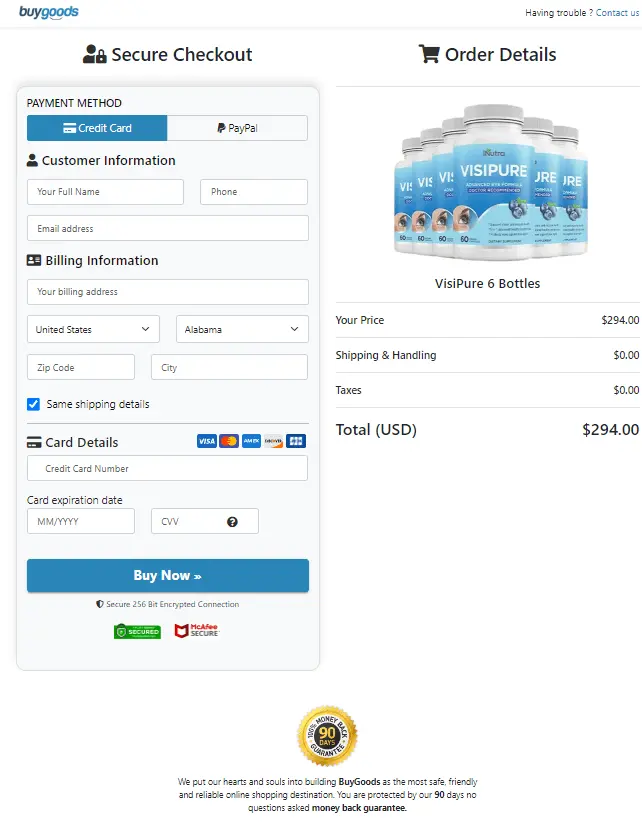 VisiPure order page